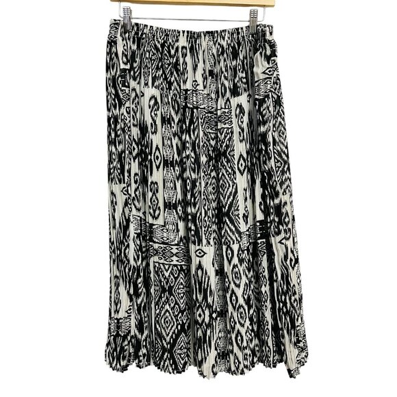 Alfred Dunner Skirt Women's‎ Large Black White Ikat Pleated Chiffon Lined Midi - Picture 1 of 6